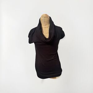 Cowl Neck Short Sleeve Pullover Sweater Black Sz Large BEDO Viscose